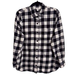 J. Crew Womens Size Medium Black White Buffalo Check Flannel Shirt Jacket Top